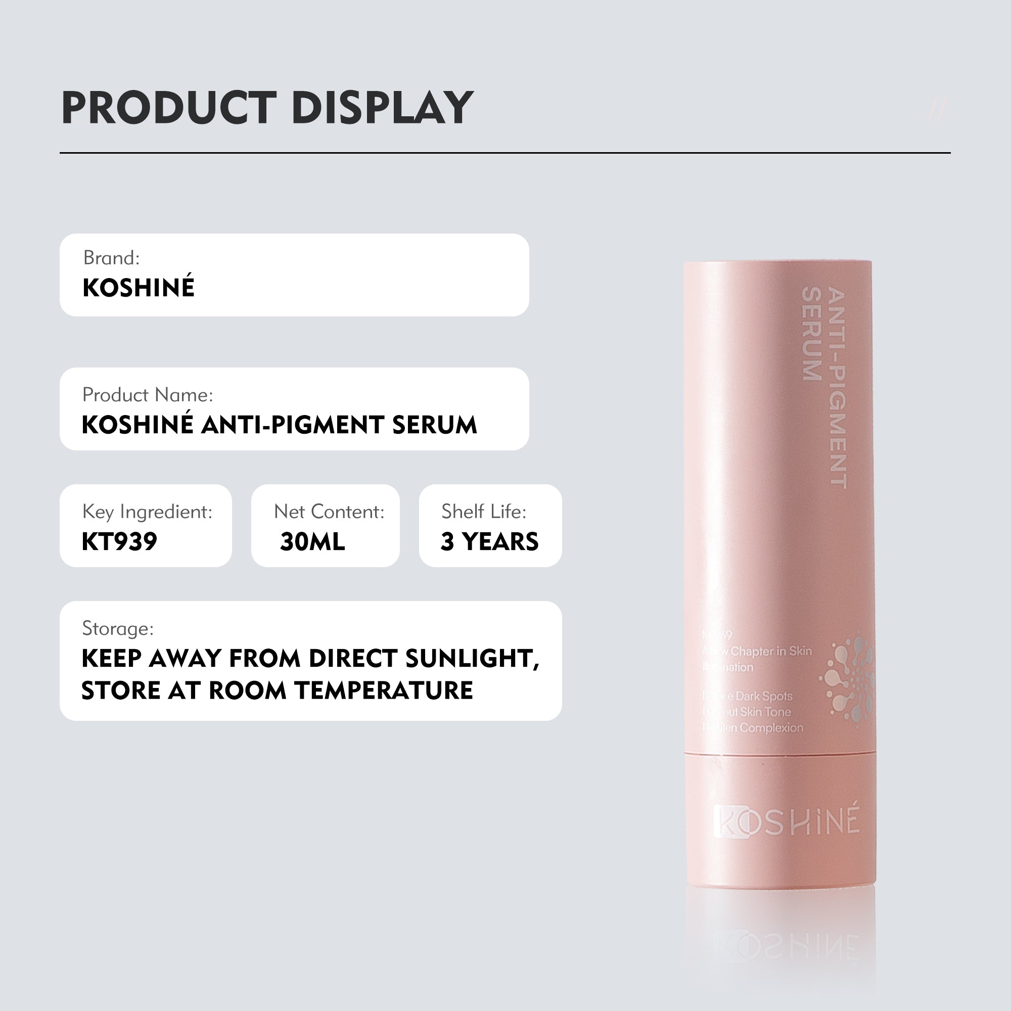 KOSHINÉ KT-939 Anti-Pigment Serum Intensive Dark Spot Reduction & Radiance Booster Suitable for Men and Women