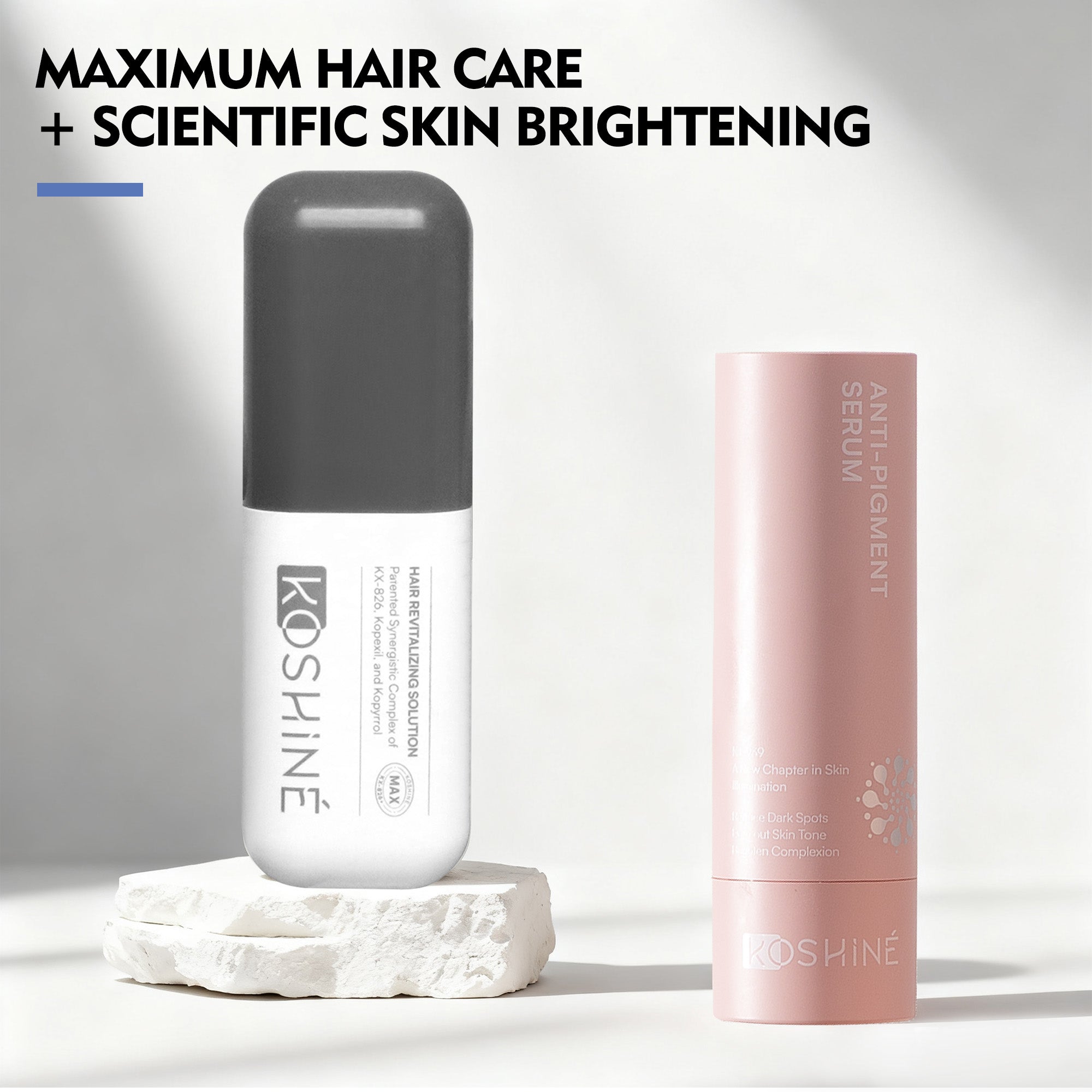 KOSHINÉ MAX 0.9% KX-826 + 1.5% Kopyrrol + 1% Kopexil Advanced Hair Revitalizing Solution + KT-939 Anti-Pigment Skincare | Complete Scalp & Skin System