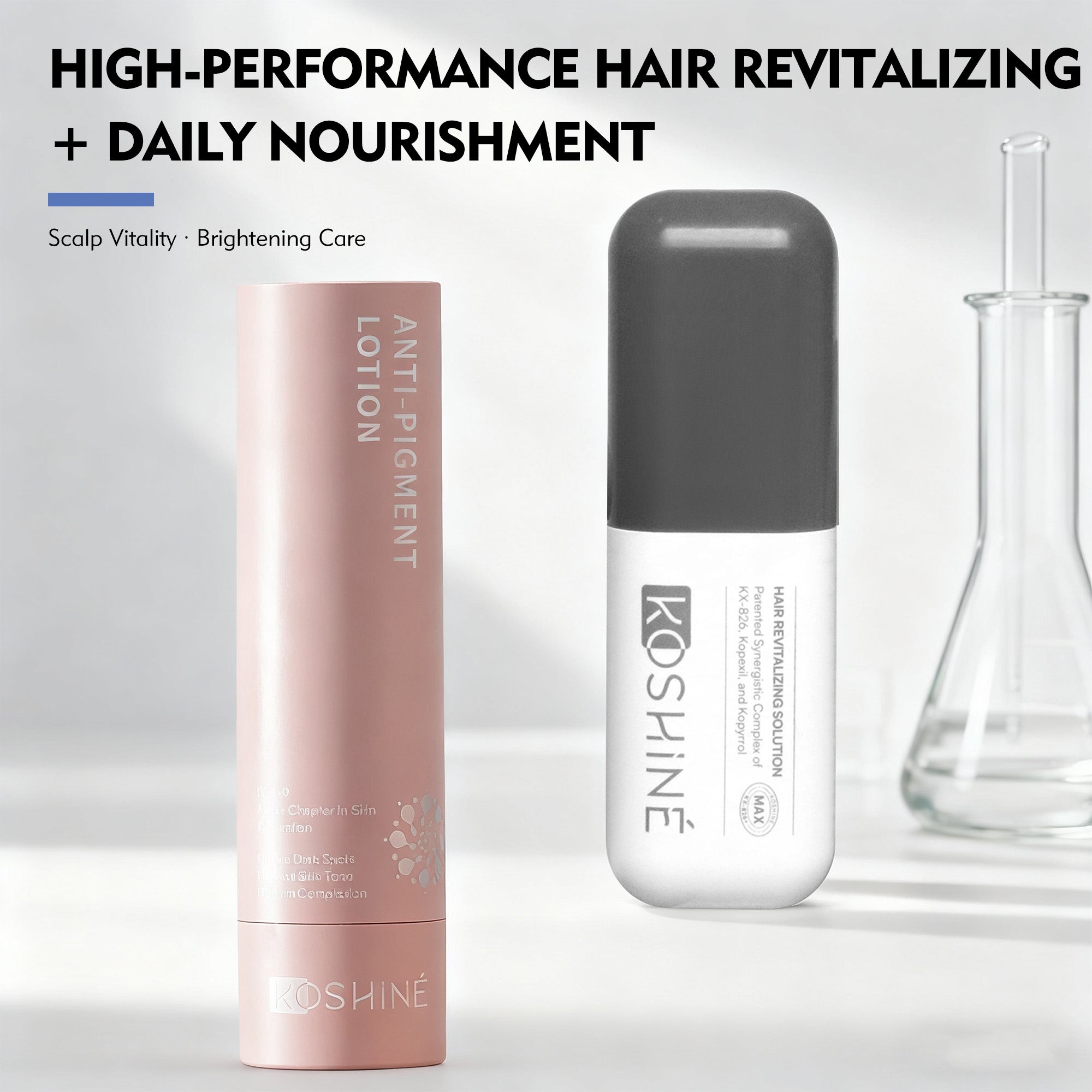 KOSHINÉ MAX 0.9% KX-826 + 1.5% Kopyrrol + 1% Kopexil Advanced Hair Revitalizing Solution + KT-939 Anti-Pigment Skincare | Complete Scalp & Skin System