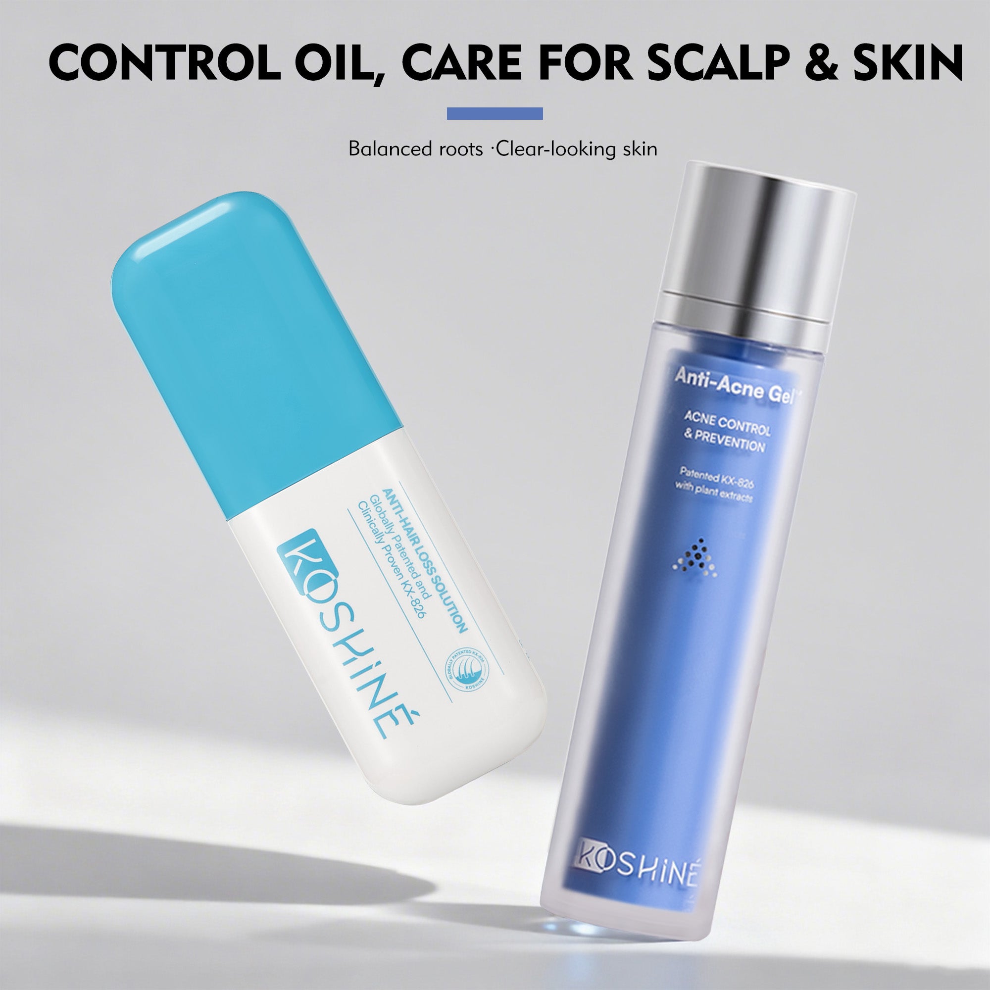 KOSHINÉ Blue Bottle 0.5% KX-826 Hair Revitalizing Solution + KT-939 Anti-Pigment Skincare | Scalp & Skin Balance Set