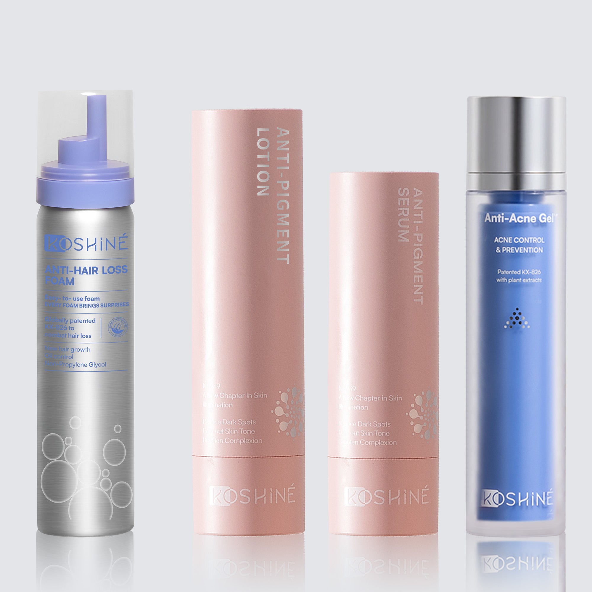 KOSHINÉ Hair Revitalizing Foam 0.9% KX-826 + KT-939 Anti-Pigment Skincare Set | Lightweight Scalp & Skin Duo
