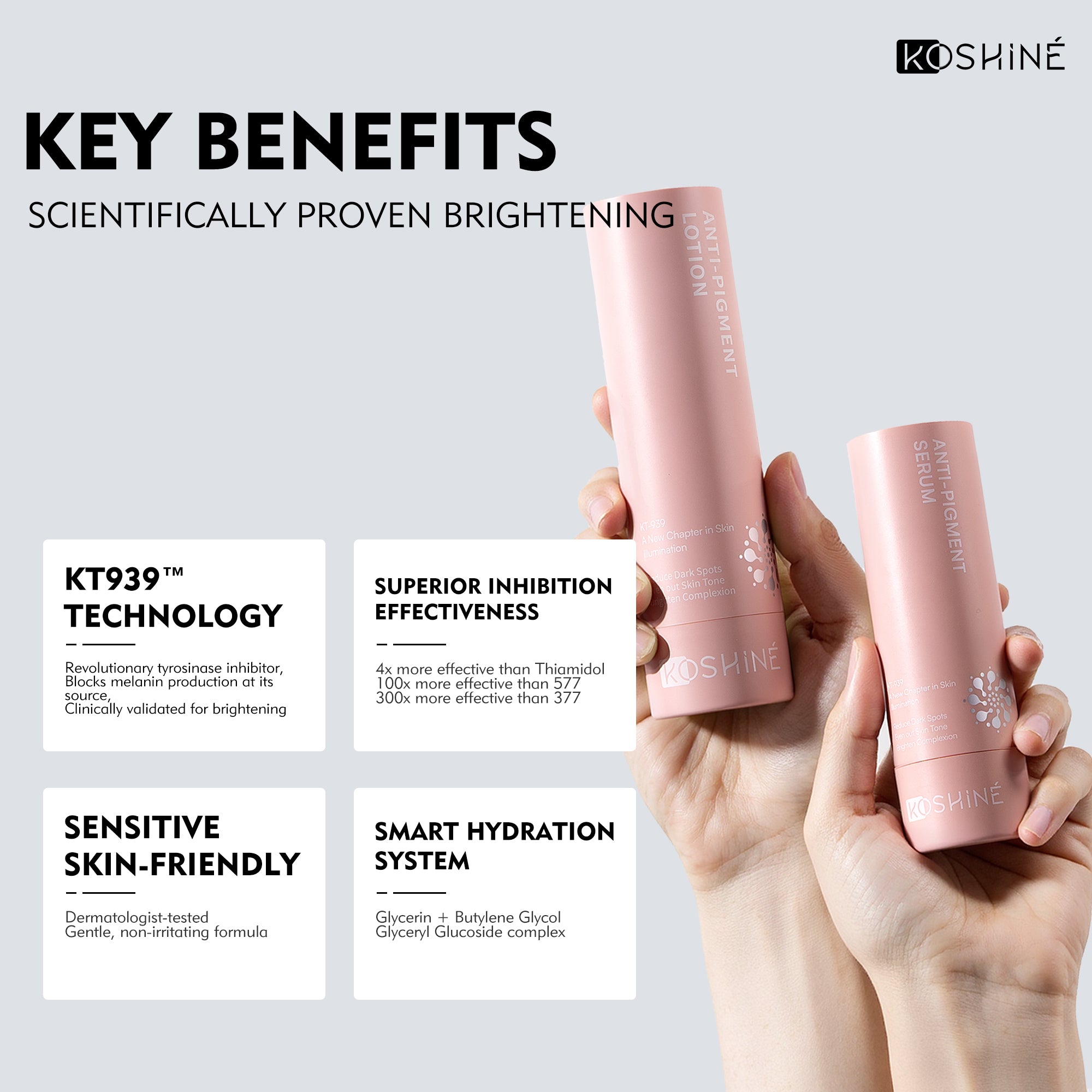KOSHINÉ KT-939 Brightening Duo | Anti-Hyperpigmentation & Even Skin Tone Suitable for Men and Women