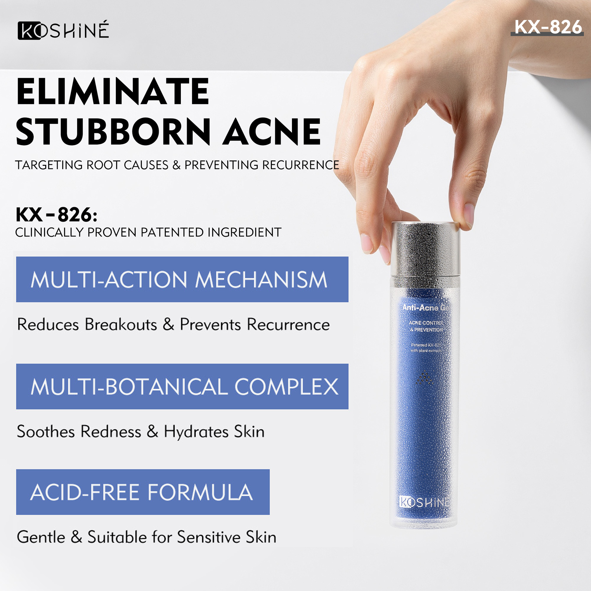 KOSHINÉ KX-826 Anti-Acne Gel | Advanced Skincare for Clearer, Balanced Skin Suitable for Men and Women
