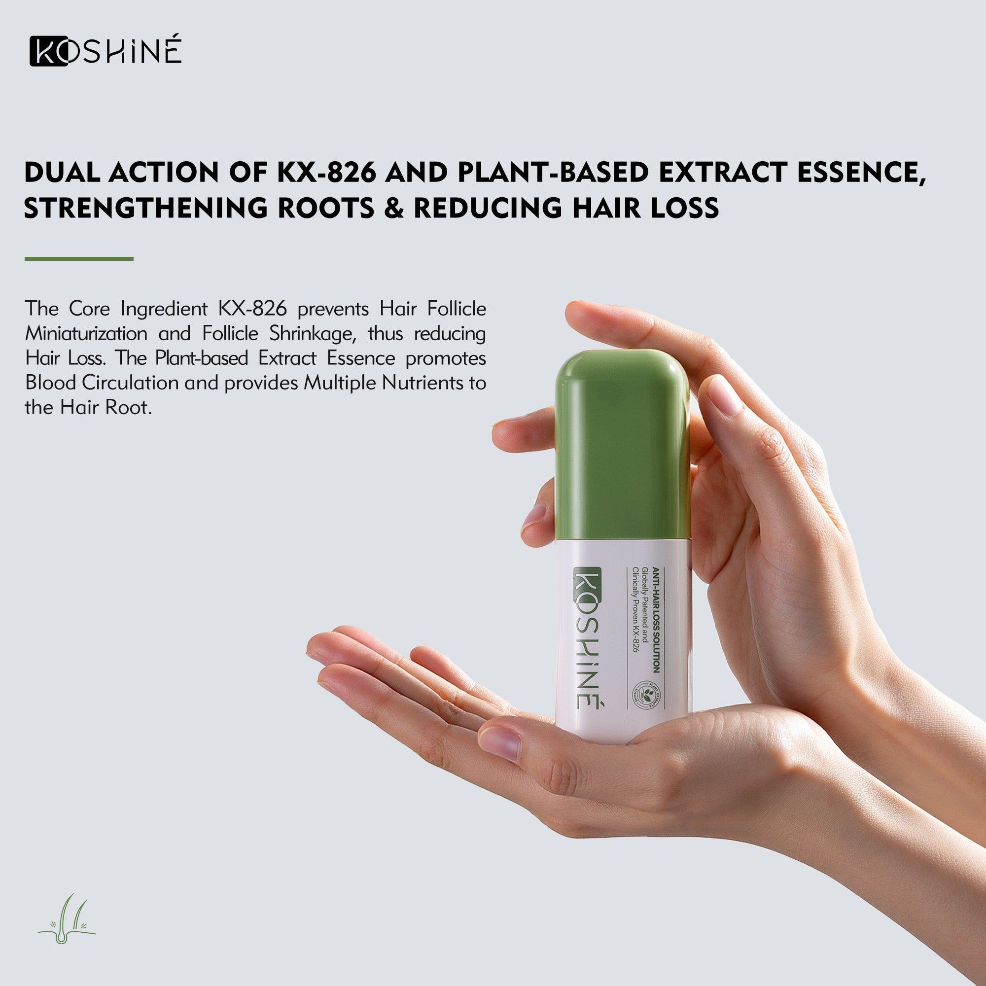 KOSHINÉ 0.5% KX-826 Plant-Based extract essence Anti-Hair Loss solutionSuitable for Men and Women(Green Bottle)