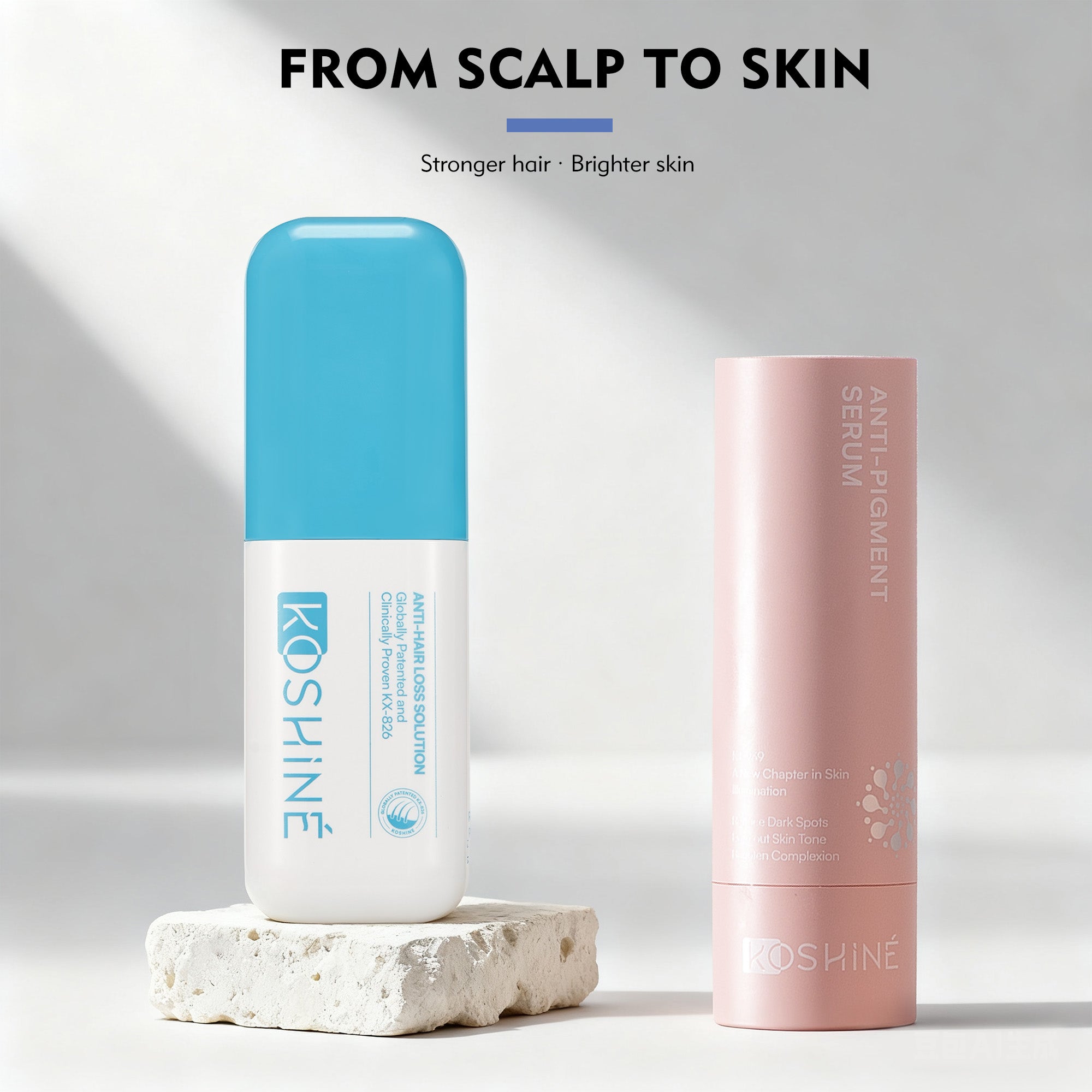 KOSHINÉ Blue Bottle 0.5% KX-826 Hair Revitalizing Solution + KT-939 Anti-Pigment Skincare | Scalp & Skin Balance Set