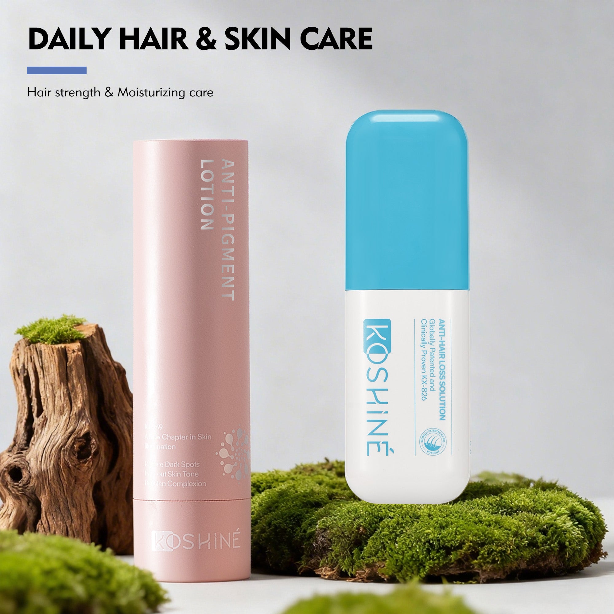 KOSHINÉ Blue Bottle 0.5% KX-826 Hair Revitalizing Solution + KT-939 Anti-Pigment Skincare | Scalp & Skin Balance Set