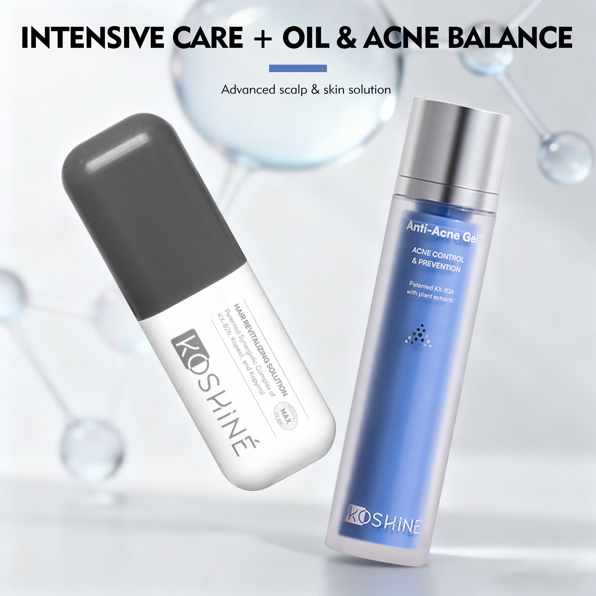 KOSHINÉ MAX 0.9% KX-826 + 1.5% Kopyrrol + 1% Kopexil Advanced Hair Revitalizing Solution + KT-939 Anti-Pigment Skincare | Complete Scalp & Skin System