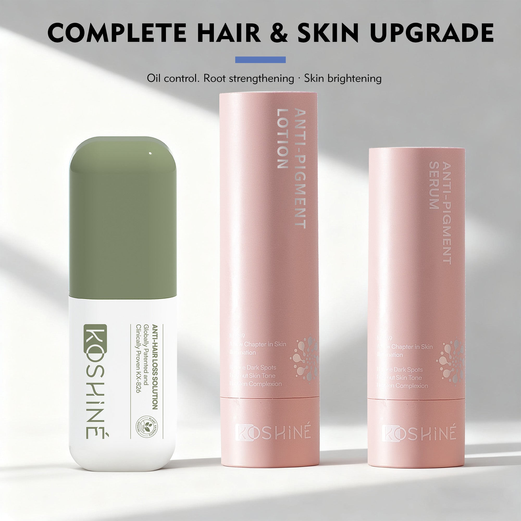 KOSHINÉ Green Bottle 0.5% Botanical KX-826 Hair Revitalizing Essence + KT-939 Anti-Pigment Set | Gentle Care for Sensitive Scalp & Skin