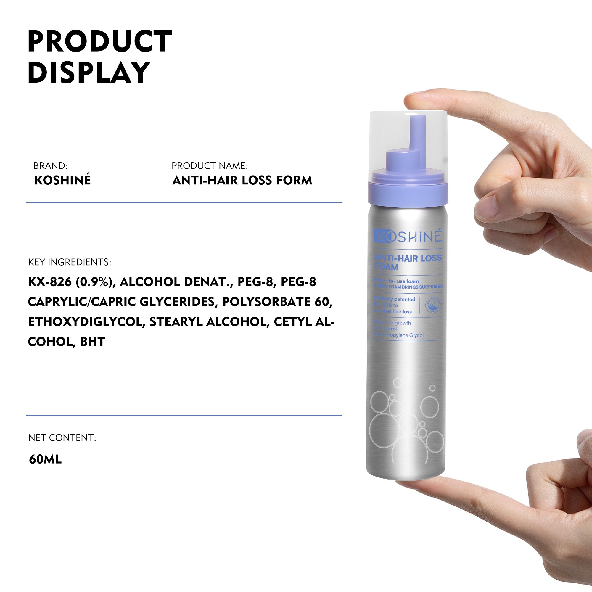 KOSHINE 0.9% KX-826 Hair Revitalizing Foam for Thinning Hair and Oily Scalp