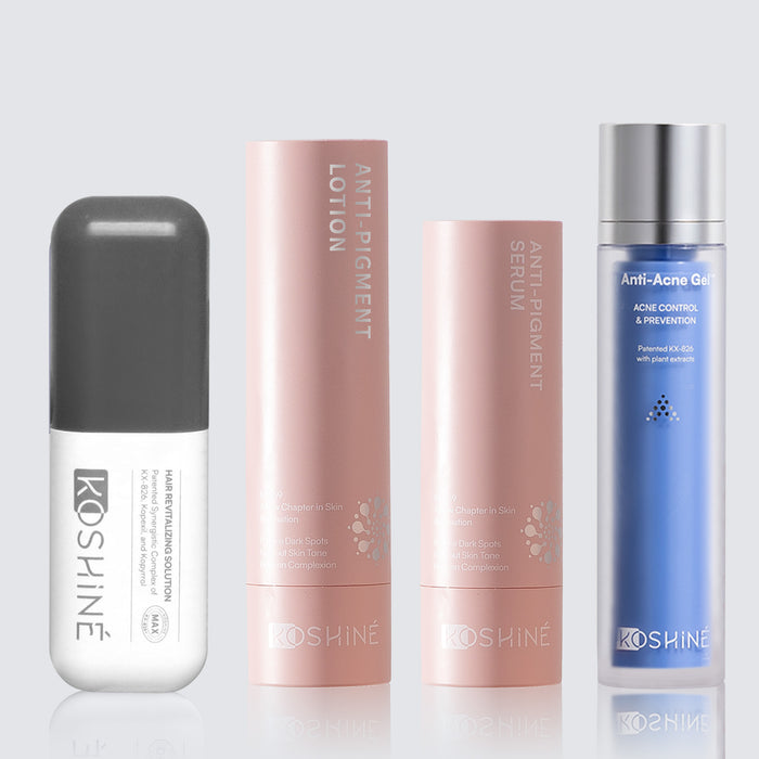 KOSHINÉ MAX 0.9% KX-826 + 1.5% Kopyrrol + 1% Kopexil Advanced Hair Revitalizing Solution + KT-939 Anti-Pigment Skincare | Complete Scalp & Skin System