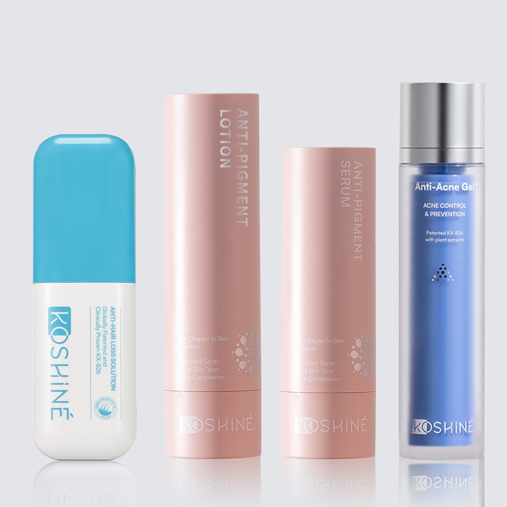 KOSHINÉ Blue Bottle 0.5% KX-826 Hair Revitalizing Solution + KT-939 Anti-Pigment Skincare | Scalp & Skin Balance Set