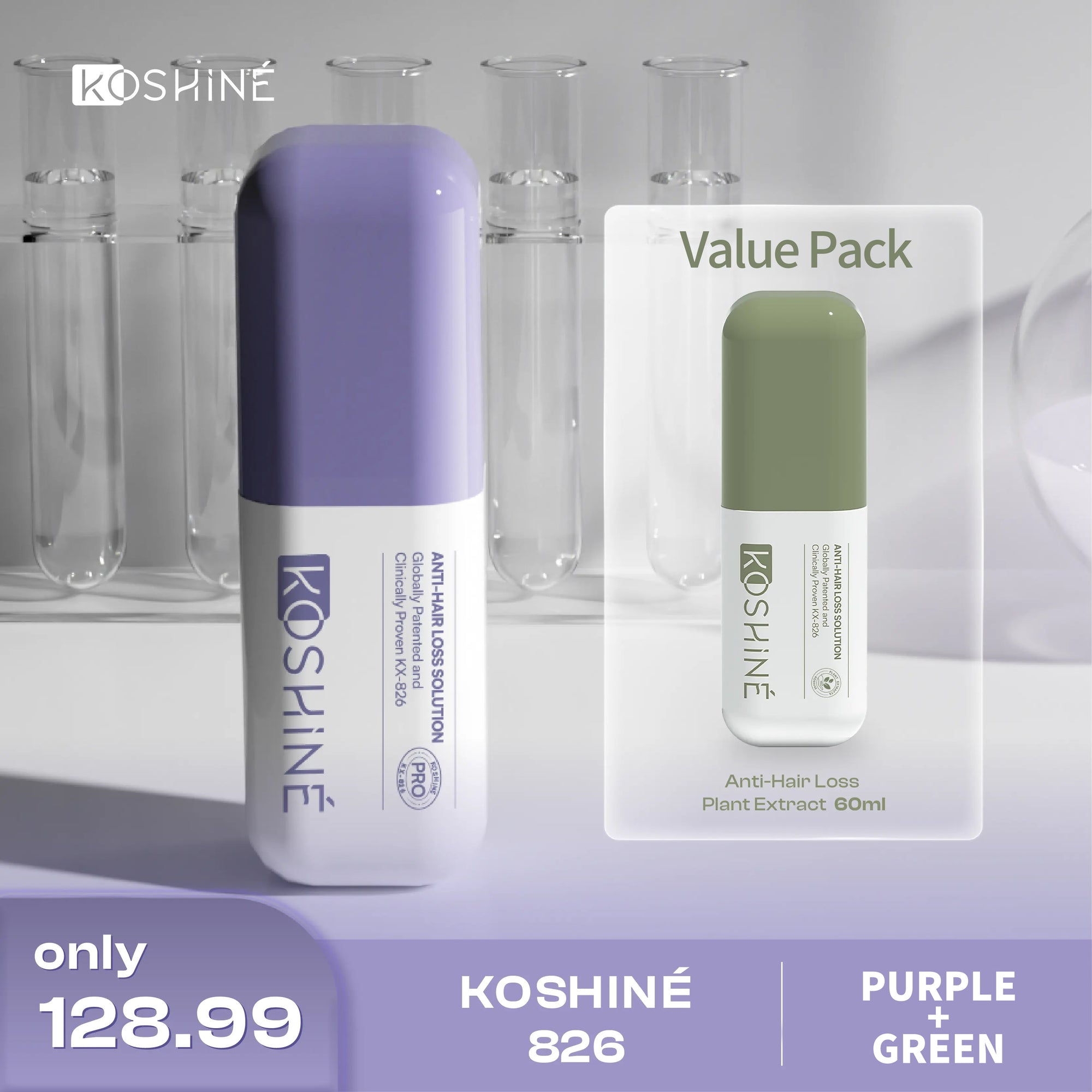 KOSHINÉ 0.9% KX-826 DHT Blocker Hair Thickening Growth Products – Suitable for Men and Women (Purple Bottle)