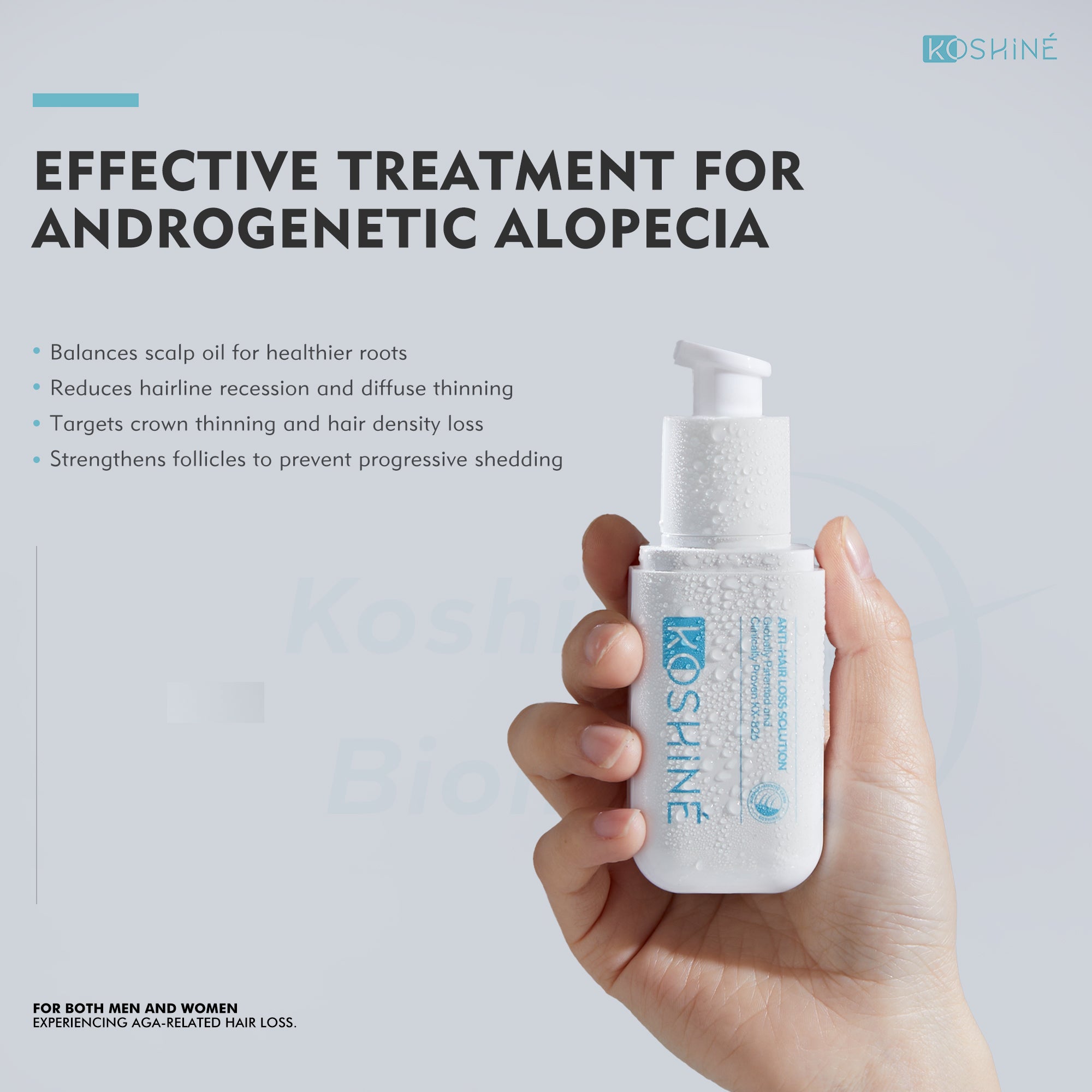 KOSHINÉ 0.5% 826 Anti-Hair Loss Solution is suitable for androgenic hair loss and can be used by both men and women（3 bottles）