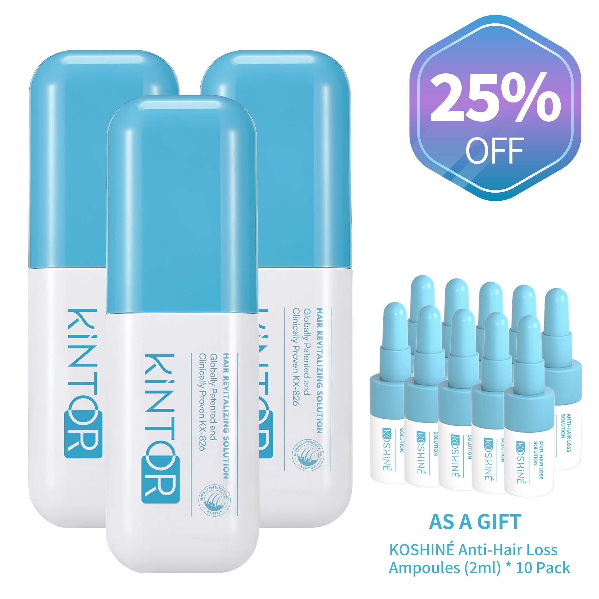 KINTOR 0.5% KX-826 Anti-Hair Loss Solution is suitable for androgenic hair loss and can be used by both men and women (Blue Bottle)