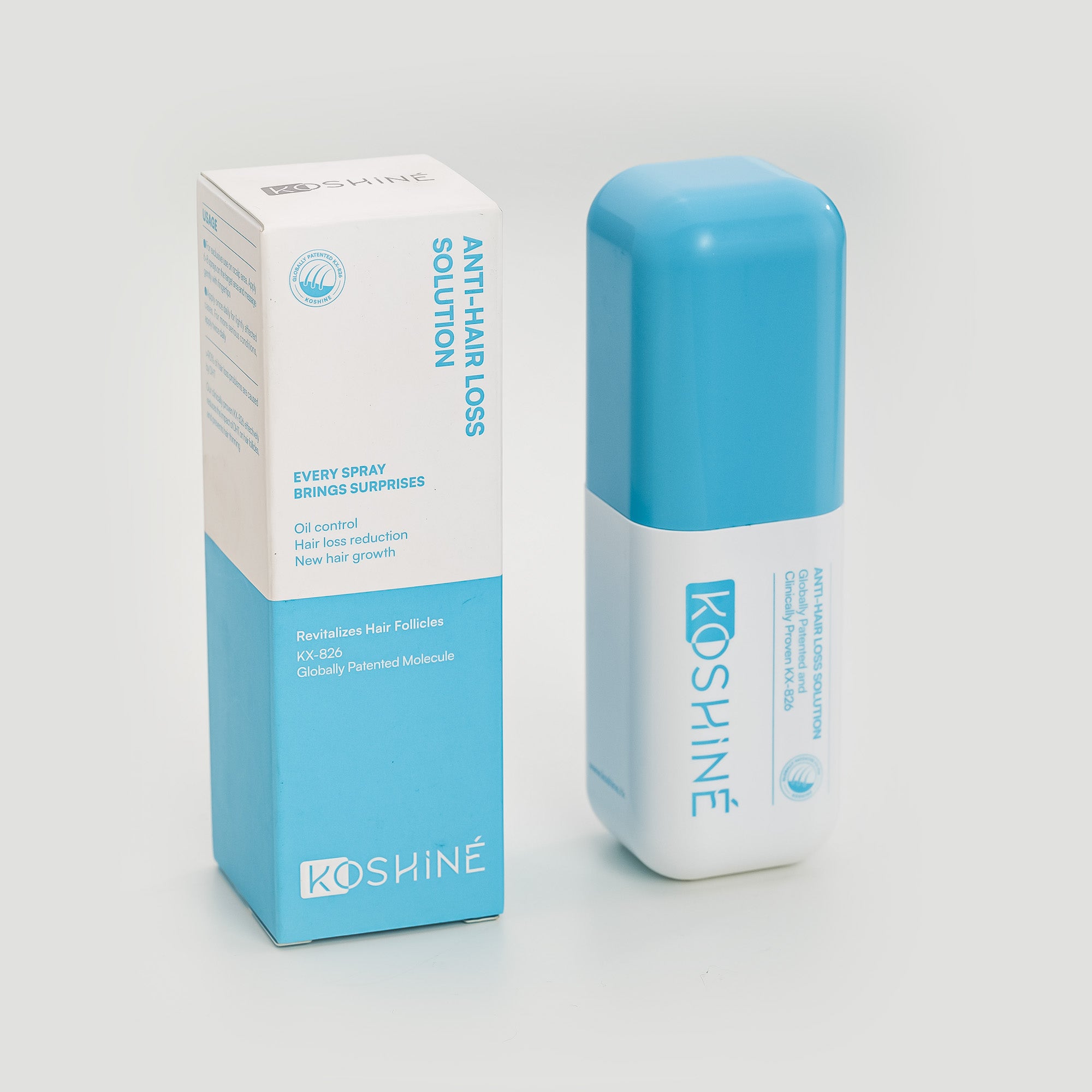 KOSHINÉ 0.5% KX-826 Anti-Hair Loss Solution is suitable for androgenic hair loss and can be used by both men and women( Blue Bottle)