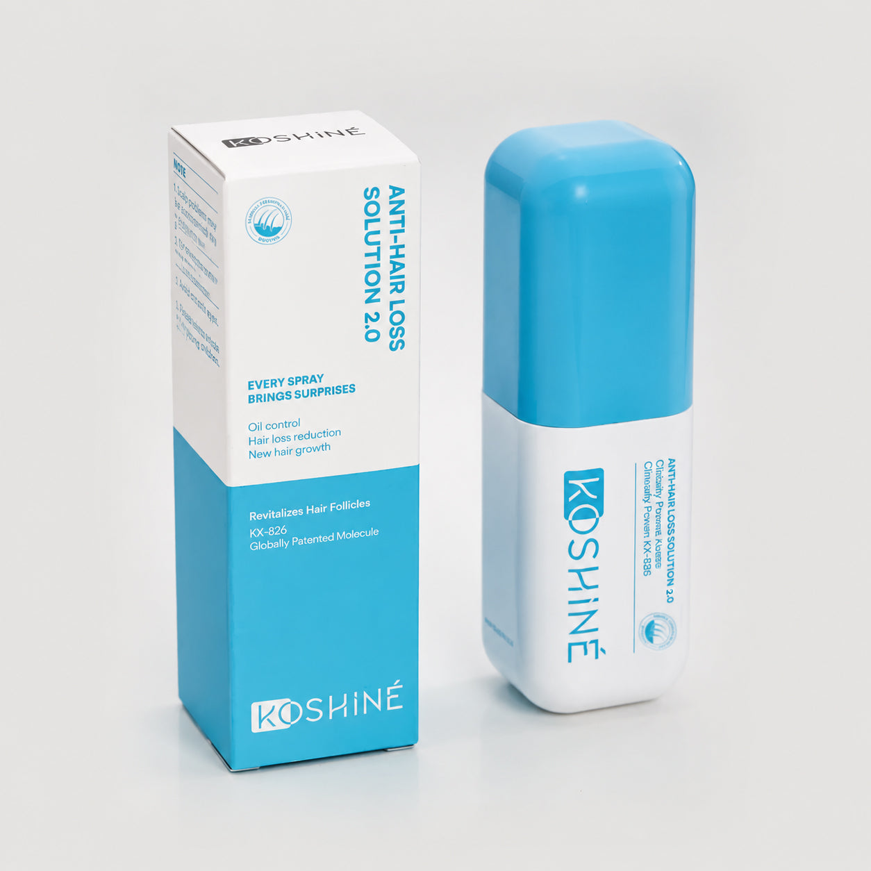 KOSHINÉ 0.5% KX-826 Anti-Hair Loss Solution is suitable for androgenic hair loss and can be used by both men and women（ Blue Bottle）